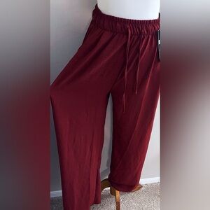Burgundy Wide-Leg Pants stretch boho festival chic office